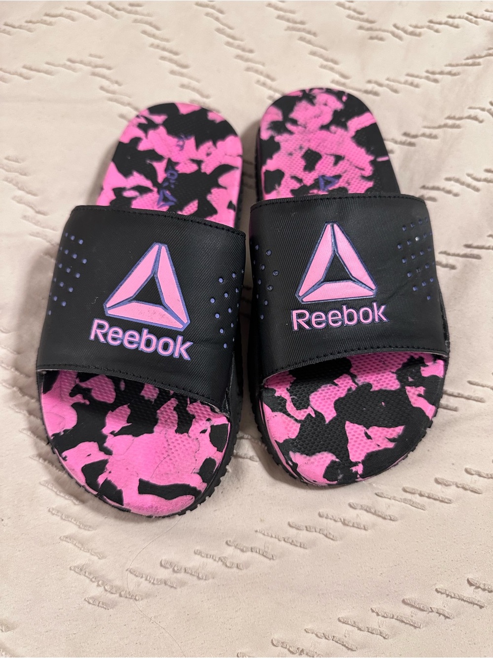 Reebok Black Slides with Pink Camo Footbed - Kids